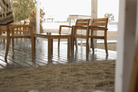 Bad weather at the beach bar suddenly rained.