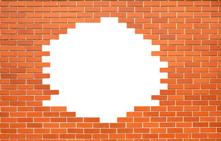 white hole in old wall, brick frameの写真素材