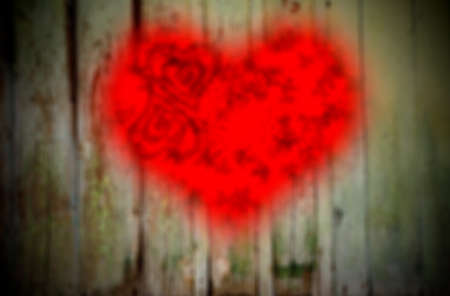 Heart carved on a wooden surface. The concept of Valentine's Dayの写真素材