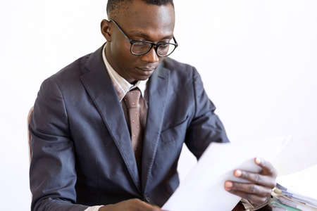 Real beautiful businessman looking business worker in African office