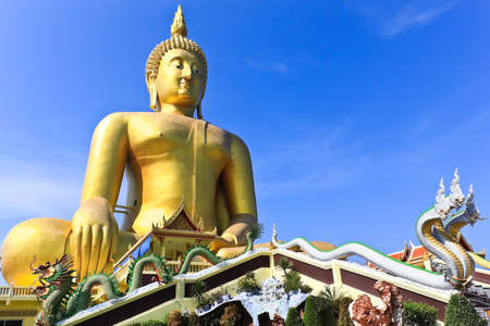 Golden Buddhas at Wat Muang, Ang Thong Province, thailandの写真素材