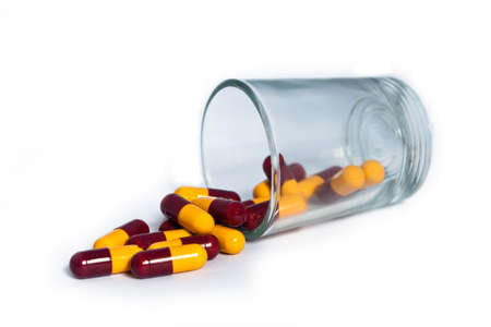 Medicine capsule on white background