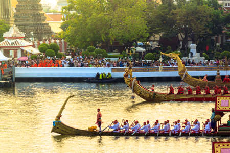 BANGKOK, THAILAND - NOVEMBER 6: Thai Royal barge travel down Chao Phaya river to celebrate King of Thailand 85th birthday (December 5, 2012) in Bangkok, Thailand on November 6, 2012のeditorial素材