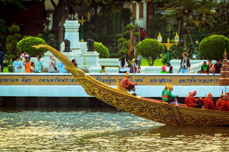 BANGKOK, THAILAND - NOVEMBER 6: Thai Royal barge travel down Chao Phaya river to celebrate King of Thailand 85th birthday (December 5, 2012) in Bangkok, Thailand on November 6, 2012のeditorial素材