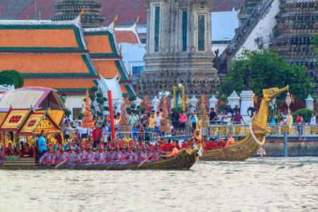 BANGKOK, THAILAND - NOVEMBER 6: Thai Royal barge travel down Chao Phaya river to celebrate King of Thailand 85th birthday (December 5, 2012) in Bangkok, Thailand on November 6, 2012のeditorial素材