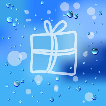 Drawn Gift and raindrops on glass backgroundのイラスト素材