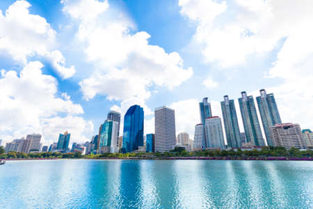 Bangkok city downtown and business district cityscape from a parkのeditorial素材