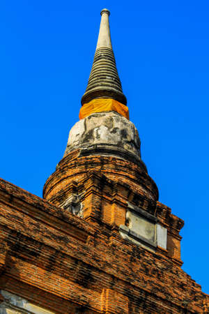 Ancient pagoda with blue sky at Ayutthaya, Historical Park in Thailandの写真素材
