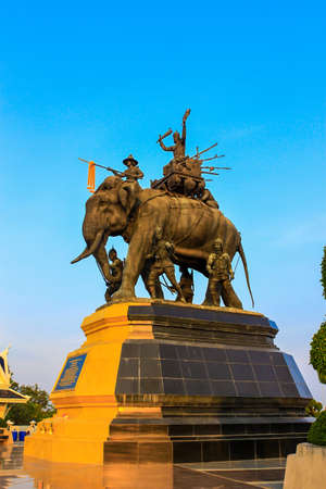 Sunset of Thai King statue monument in Ayutthaya Thailandの写真素材