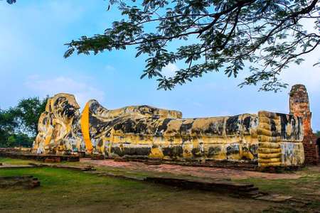Reclining buddha at Wat Lokayasutharam in Ayutthaya,Thailandの写真素材