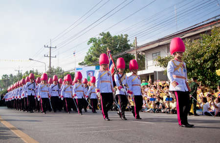 HUA HIN- DECEMBER 5  Soldiers in parade uniforms to celebrate for the 86th birthday of HM King Bhumibol Adulyadej on December 5, 2013 in Hun Hin, Thailand のeditorial素材