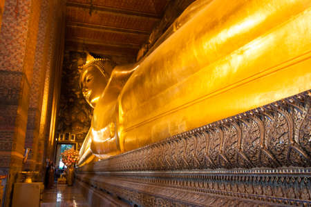 Reclining Buddha gold statue ,Wat Pho, Bangkok, Thailandの写真素材