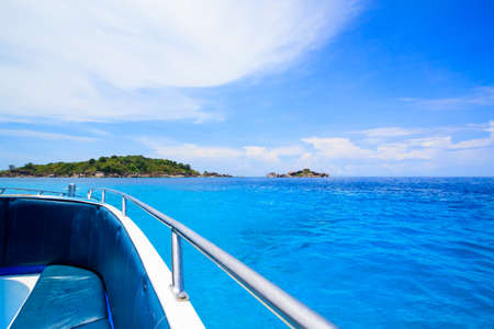 A paradise with perfect crystal clear sea on a speed boat, Similan islands, Andaman, Thailandの写真素材