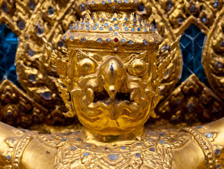 Golden garuda statue at Wat Phra Kaew, Bangkok, Thailandの写真素材