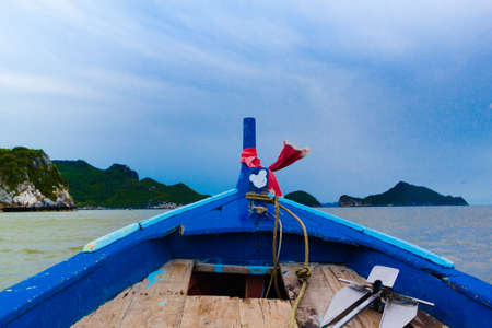 Ship Nose Front View Long tail boat at the sea Asia Thailandの写真素材