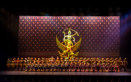 BANGKOK - NOV 23: Khon Performance, The Battle of Indrajit Episode of Nagabas, in Thailand Cultural Center, Main Hall on November 23, 2014 Bangkok, Thailand.のeditorial素材