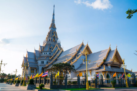 Top of roof Thai temple,Sothon Temple,Chachengsao in Thailandの写真素材