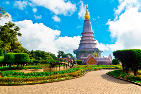 Landscape of two pagodas Noppamethanedol & Noppapol Phumsiri in an Inthanon mountain, Thailand.の写真素材