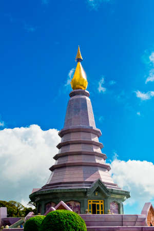 Landscape of two pagodas Noppamethanedol & Noppapol Phumsiri in an Inthanon mountain, Thailand.の写真素材