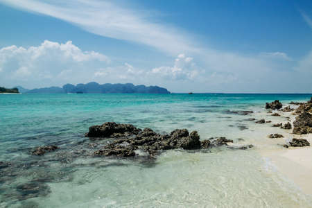 Clear water and blue sky. Tropical beach, Krabi, Thailand,の写真素材