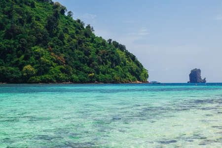 Clear water and blue sky. Tropical beach, Krabi, Thailand,