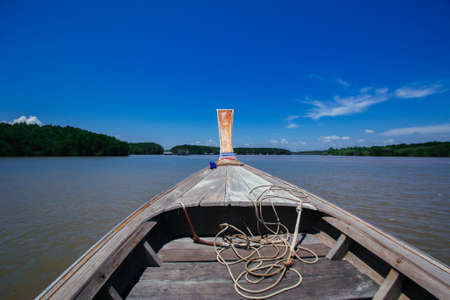 Amazing view from over long tail boat in the Krabi river in Thailandの写真素材