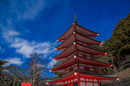 Landmark of japan Chureito Pagoda and Mt. Fuji in Fujiyoshida, Japanのeditorial素材