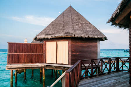 Beautiful tropical Maldives resort and island with beach and sea on blue sky for holiday vacationのeditorial素材