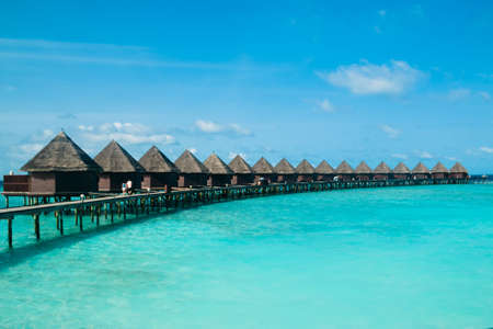 Beautiful tropical Maldives resort and island with beach and sea on blue sky for holiday vacationのeditorial素材