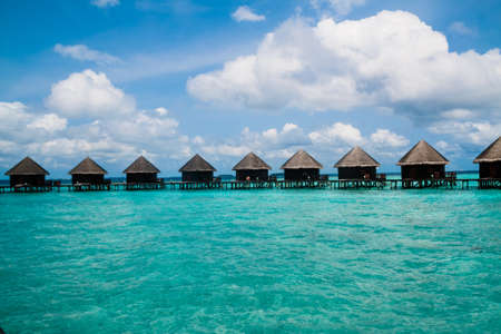 Beautiful tropical Maldives resort and island with beach and sea on blue sky for holiday vacationのeditorial素材