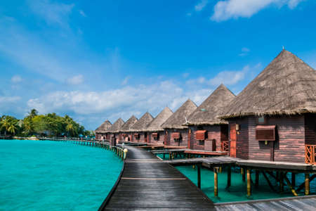 Beautiful tropical Maldives resort and island with beach and sea on blue sky for holiday vacationのeditorial素材