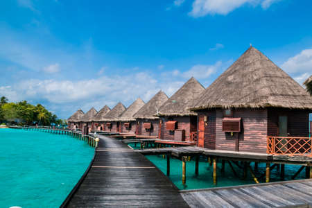 Beautiful tropical Maldives resort and island with beach and sea on blue sky for holiday vacationのeditorial素材