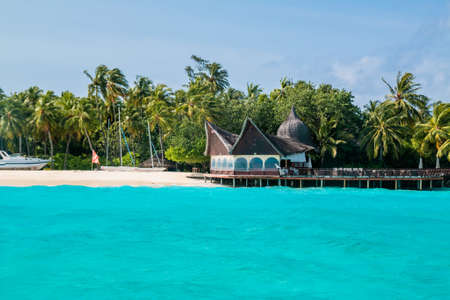 Beautiful tropical Maldives resort and island with beach and sea on blue sky for holiday vacationのeditorial素材