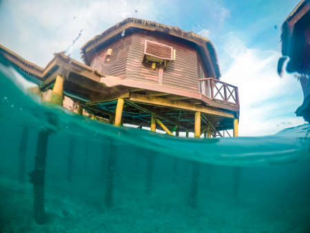 Beautiful tropical Maldives resort and island with beach and sea on blue sky for holiday vacationのeditorial素材