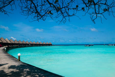 Beautiful tropical Maldives resort and island with beach and sea on blue sky for holiday vacationのeditorial素材