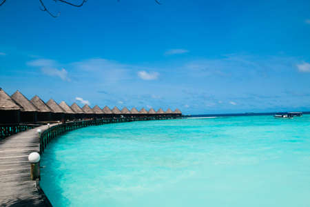 Beautiful tropical Maldives resort and island with beach and sea on blue sky for holiday vacationのeditorial素材