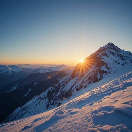 Beautiful winter sunset in the mountains. Caucasus Mountains, Georgia, region Gudauri.の素材