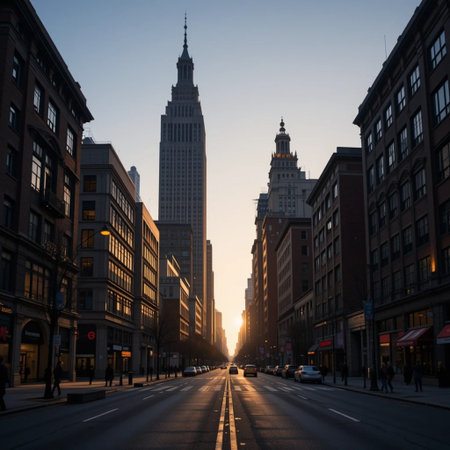 View of the Empire State Building at sunset.の素材