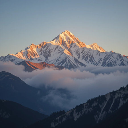 Mountains at sunrise in Himalayas, Annapurna Conservation Area, Nepalの素材