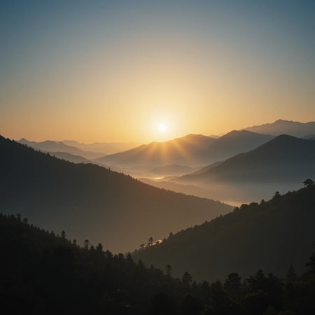 Beautiful sunrise in the mountains. Beautiful landscape of the mountains.の素材