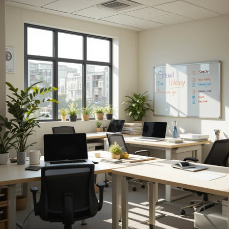 Interior of a modern office with a lot of equipment and plantsの素材