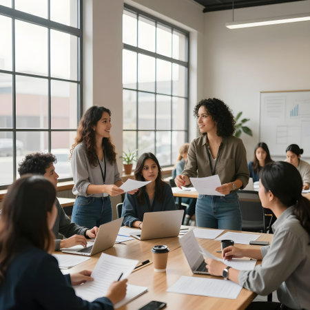 Los miembros del equipo se reÃºnen para una reuniÃ³n y hablan con calma.の素材