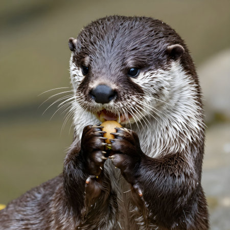 An Asian small-clawed otter (Lutra lutra)の素材