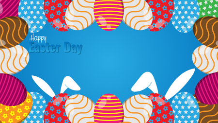 Happy Easter background with eggs and space for text. Vector illustration.のイラスト素材