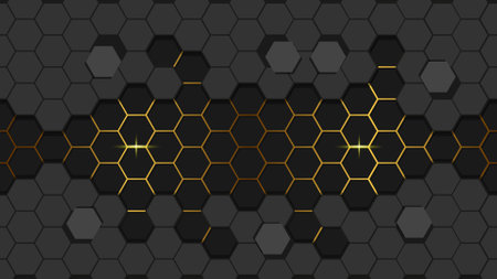 Black and gold hexagon background with honeycomb pattern