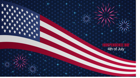 American flag with fireworks. Independence day background. Vector Illustration.のイラスト素材