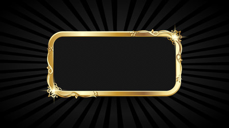 Gold frame on a black background. Template for your design. Vector illustrationのイラスト素材