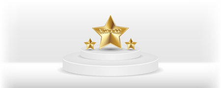 Winner banner with golden stars and podiumのイラスト素材