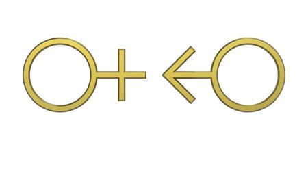 Male and female sex symbols render isolated on whiteの写真素材