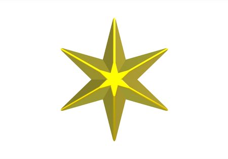 Golden star six branch isolated on white, 3d renderの写真素材